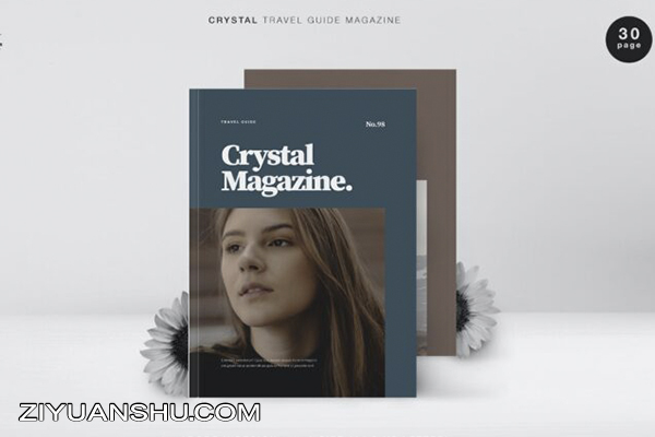 简约旅行摄影作品集设计INDD画册模板素材 Crystal Travel Guide Magazine-第10063期