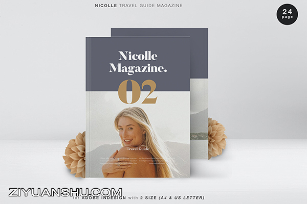 时尚简约摄影作品集画册设计INDD模板素材 Nicolle Travel Guide Magazine-第10064期