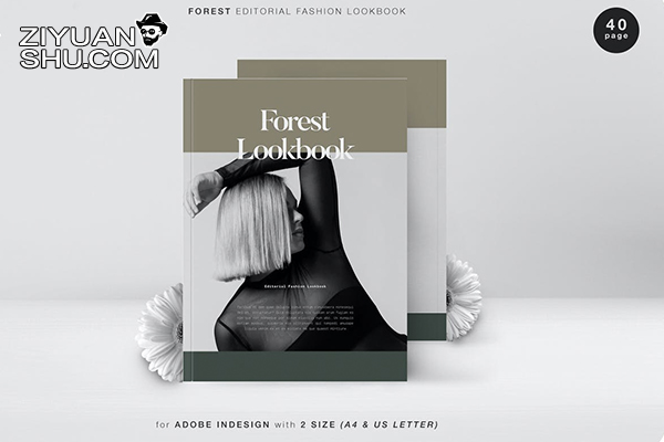 40页时尚服装作品集目录画册设计INDD模板 Forest Editorial Fashion Lookbook-第10069期