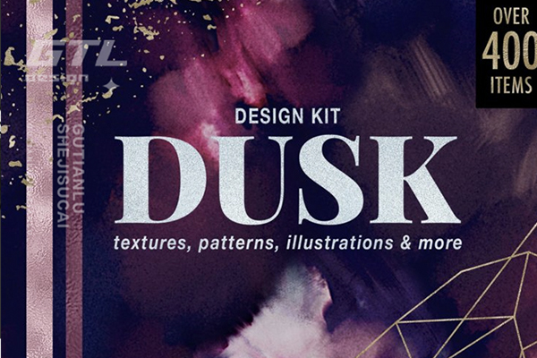 400多款闪光几何金线金箔丙烯酸粗糙喷涂纹理背景套装 Dusk Design Kit – Textures & Patterns-第10101期