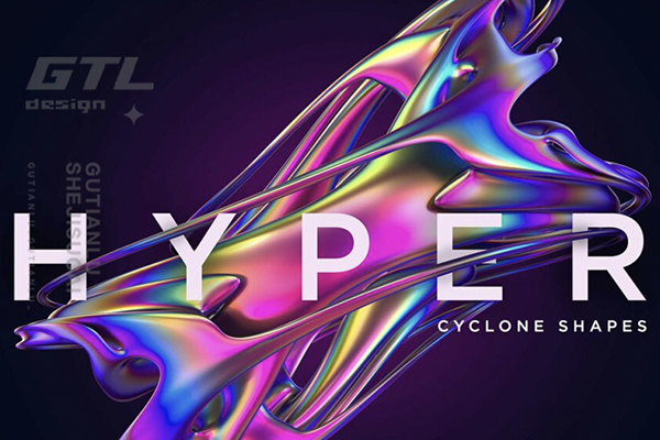 24款潮流抽象彩虹金属全息镭射艺术3D立体图形PNG免抠图片素材 Hyper – Abstract Cyclone Shapes第10161期