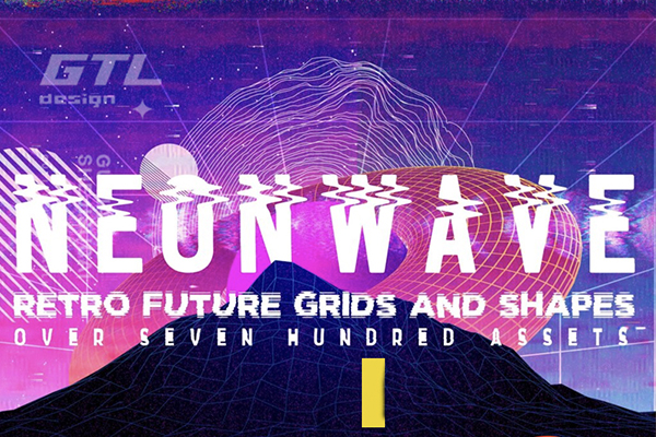 潮流复古未来科幻蒸汽波网格波浪图形设计元素套装 NeonWave Retro Future Grids & Shapes第10178期