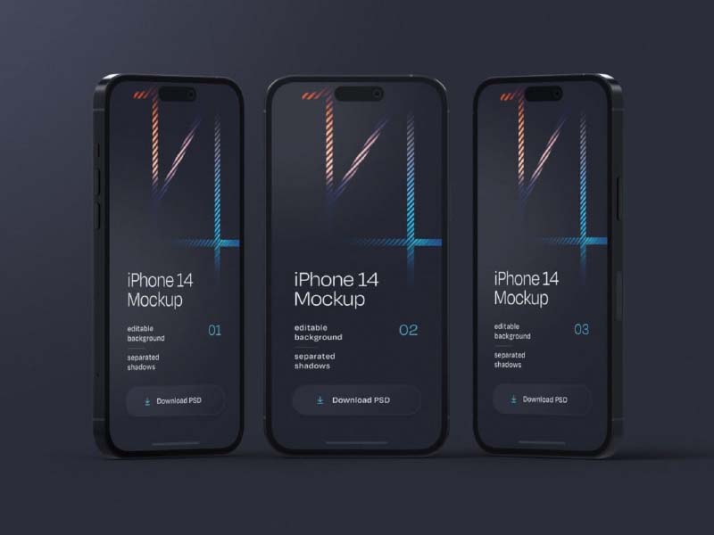6款黑暗高质量Iphone 14 Pro 苹果手机UI设计展示PSD样机组合 102665期