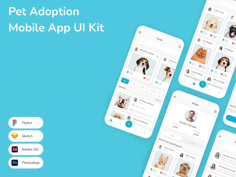 宠物收养移动应用App UI Kit 102780期