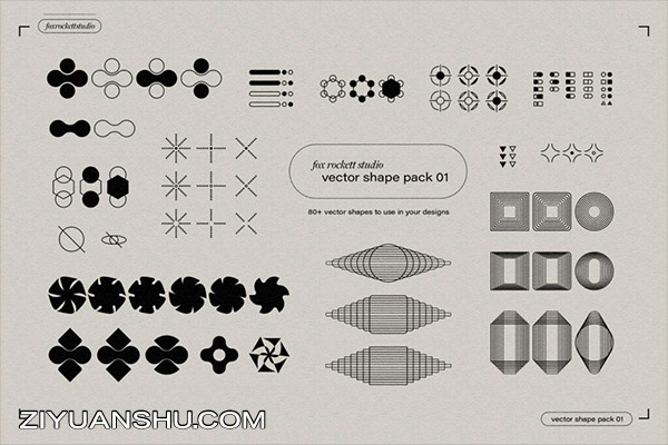 80+未来派科技抽象矢量形状素材 Fox Rockett Studio – Vector Shape Pack 03-第1746期-1