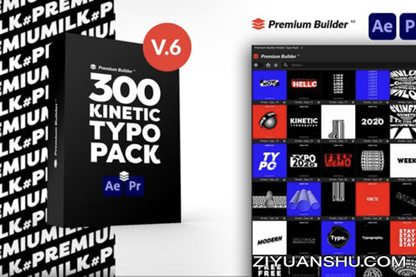 AE/PR脚本预设-130种酷炫创意文字标题动态排版预设 PremiumBuilder Kinetic Typography Pack-第1851期-