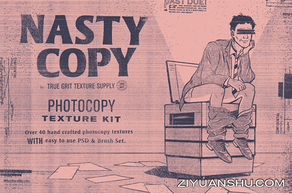 复古漫画做旧艺术损坏油墨影印砂砾纸张纹理笔刷合辑 Nasty Copy Photocopy Kit-第2065期