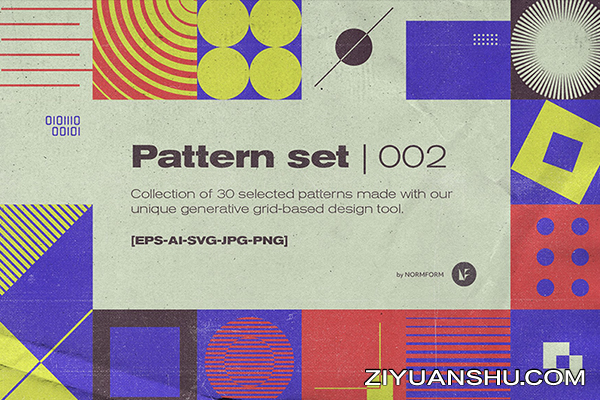 复古撞色孟菲斯风抽象几何EPS矢量图案设计合辑Generative Pattern Set 002-第2470期