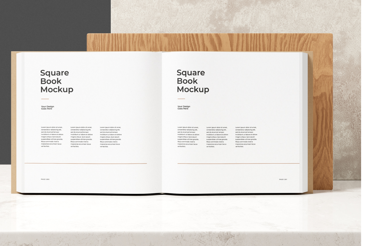 方形书籍画册翻页PSD样机 Open Book Mockup 62548期