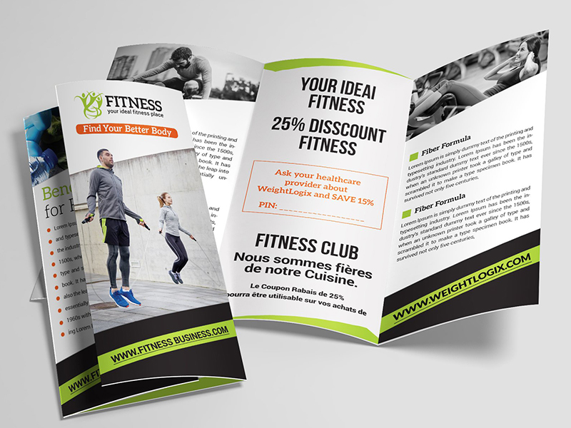 健身俱乐部宣传单设计模板 Fitness Trifold Brochure 第62720期