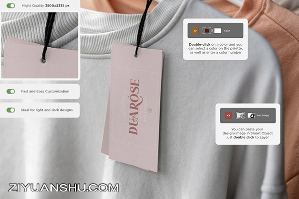 服装卫衣T恤吊牌标签设计提案样机模板 Hang Tag Mock-Up Set Beige Colors-第10077期