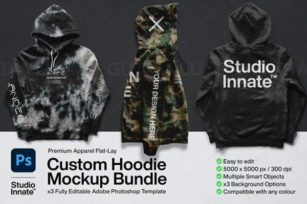 简约连衣帽卫衣印花图案设计展示贴图样机合集 Custom Hoodie Mockup Bundle-222533期