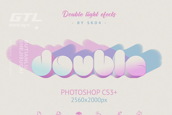 双色发光文字效果标题Logo设计PS样式模板 Double Light Text Effects 第10182期