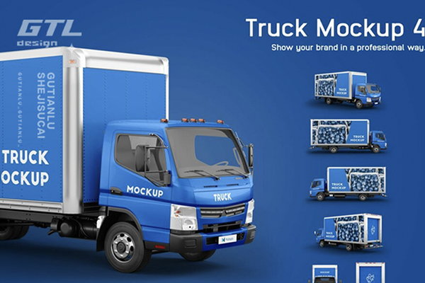 6款厢式货车卡车车身广告设计展示样机 Truck Mockup 4第10208期