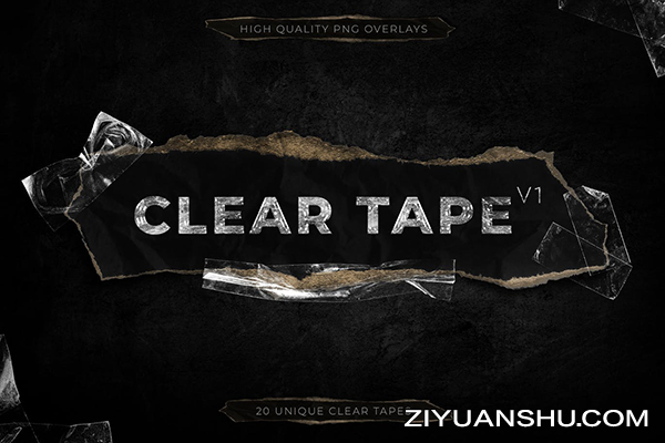 20款质感复古玻璃褶皱透明胶带PNG元素 Clear Plastic Tapes – Texture Pack vol.1-第2013期